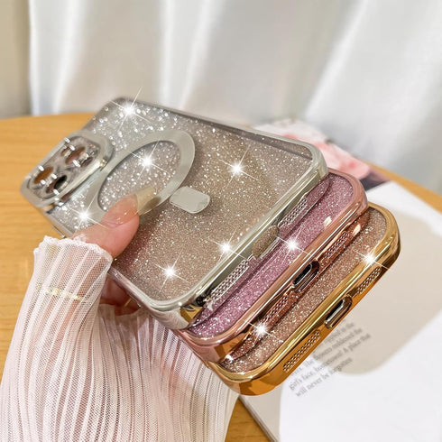 Fiyart Love Heart Plating Clear Case for iPhone 15 Pro, Compatible with MagSafe, Gold