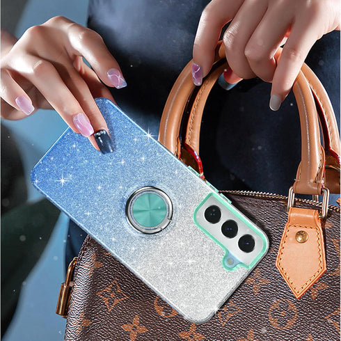 Slim Fit Glitter Case for Galaxy S23 6.1", with 360° Ring Holder Kickstand, Shock-Absorbent Durable Cover for Girls