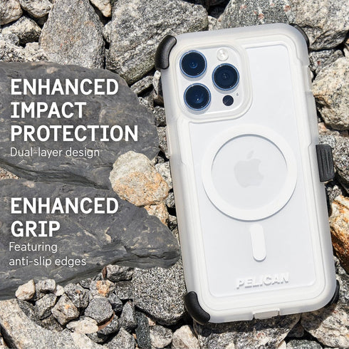 Pelican Voyager Series iPhone 15 Pro Case 6.1", Compatible with MagSafe, Anti-Yellow, Clear with Belt Clip