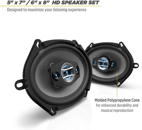 Scosche HD57684 High-Performance 5" x 7" 4-Way Car Door Speakers, 200 Watts Max, 1 Pair