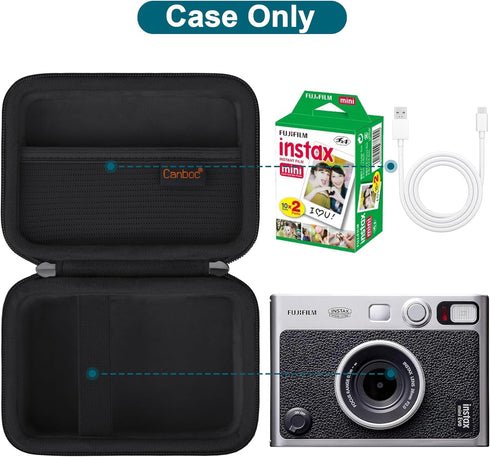 Canboc Carrying Case Compatible with Fujifilm Instax Mini EVO Instant Camera, Mesh Pocket fit Instax Mini Instant Film and Cable, Black