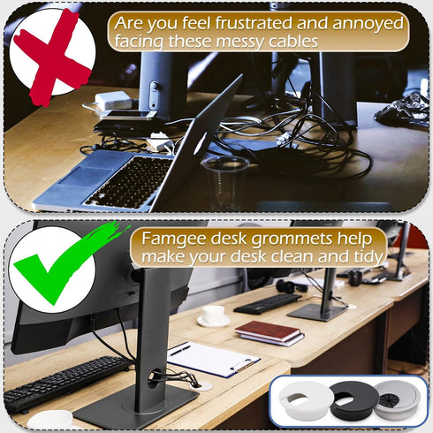 12 Pack 2 Inch Black Desk Grommet Kit Wire Cable Hole Cover Organizer Plastic Cover for Office Cord Management (Black)