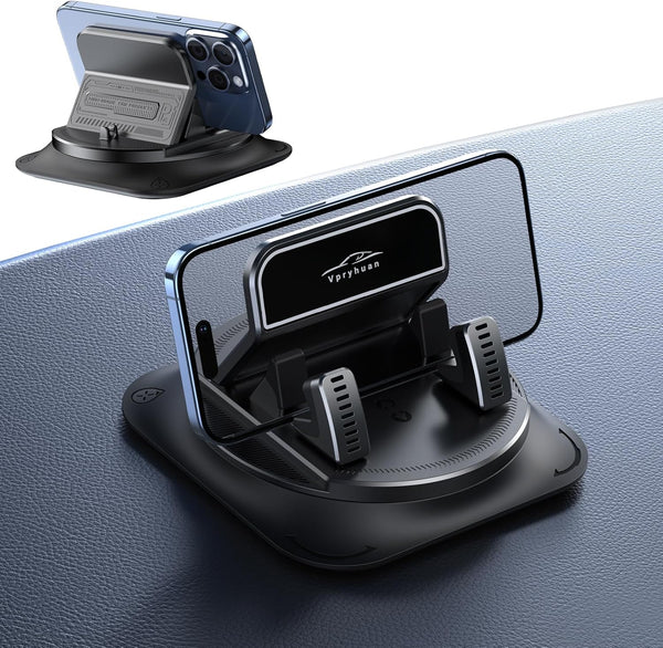 Vpryhuan 360 Degree Rotation Dashboard Phone Holder for Car, Anti-Slip Grips & One-Hand