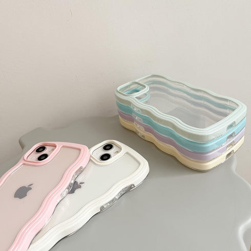 QLTYPRI iPhone 13/iPhone 14 (6.1 inch) Case, Cute Curly Wave Frame Clear Case for Girls, Soft Silicone TPU