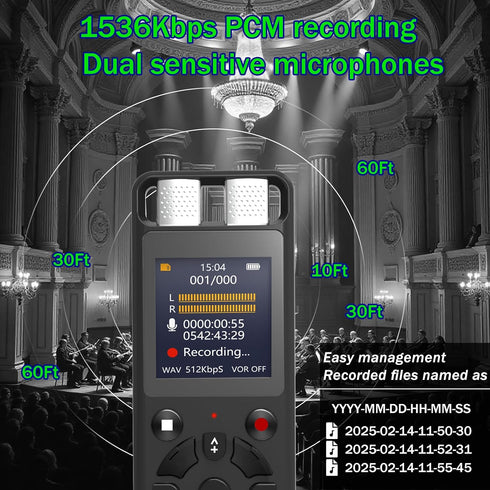Aiworth 64GB OTG,4640 Playback,MP3 Digital Voice Activated Recorder for Lectures&Meetings,Phone Connected via Hours