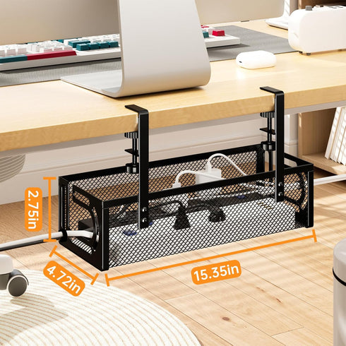 Under Desk Cable Management Tray, Cable Organizer, Cord Management Box for Office, Home, No Drill Required
