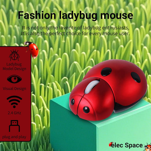 elec Space Wireless Mouse for Laptop & Kids, Cute Ladybug Shape Ergonomic Mouse with Case, Cordless for Laptop, PC, Mac