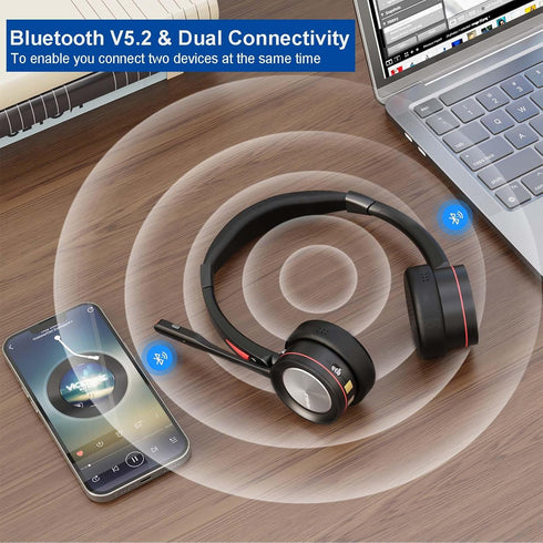 Wireless Bluetooth Headset with Microphone, AI Noise Cancelling for Computer/PC/Laptop/Cellphone