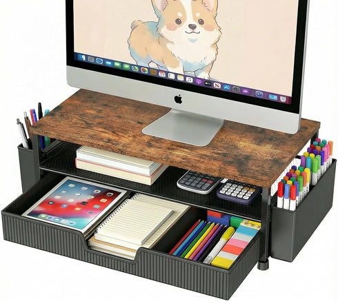 ECOLOVI Desk Organizer and Accessories, 2-Tier Computer Monitor Stand Rise with Storage