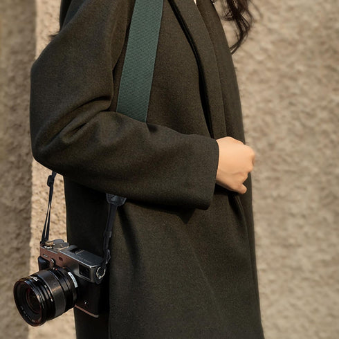 Padwa Lifestyle Dark Green Camera Strap, 2" Wide Cotton Woven Genuine Leather Head, Complimentary 2 Pcs Quick Release