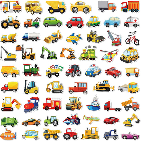 Luziwiox Pack, 60Pcs (Colourful-F1) Transportation Vehicle Truck Stickers Vinyl Waterproof Cool Stickers Construction