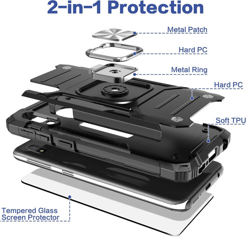 Galaxy A10E Case with Screen Protector, Shockproof Slim Fit Cover with Kickstand, Black