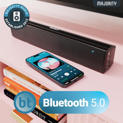 Majority Sound Bar for Smart TV, 50 Watts, 2.0 Bluetooth, 15 Inch Home Audio Sound Bar, Bowfell Black