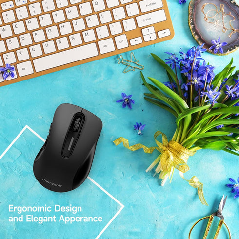 memzuoix 2.4G Wireless Mouse, 1200 DPI Portable USB Mouse with Receiver, Battery Powered Cordless Mouse (Matte Black)