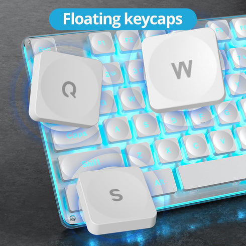 Owpkeenthy White Typewriter Gaming Keyboard Full-Size Quiet Keyboard with Ice Blue Backlit Light Up