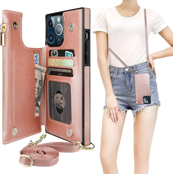 Bocasal Crossbody Wallet Case for iPhone 13 Pro Max, RFID Blocking Card Slot Holder, Magnetic Flip Folio Purse