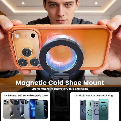 LOXP 1/4" 17/16/15/14/13/12 Magnetic Phone Tripod Mount with Cold Shoe, Adjustable Aluminum Alloy Phone Mount, Phone