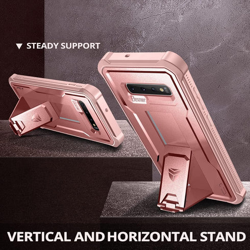 Dexnor for Samsung Galaxy S10 Case, Heavy Duty Military Grade Protection with Built-in Screen Protector and Kickstand