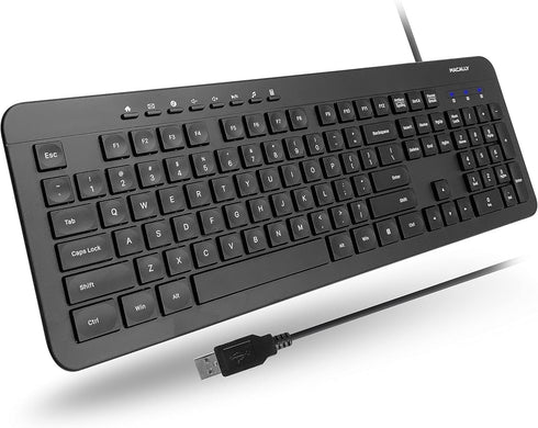 Macally Wired Full Size Keyboard, Quiet USB Keyboard for PC Desktop and Laptop, Comfortable for Typing