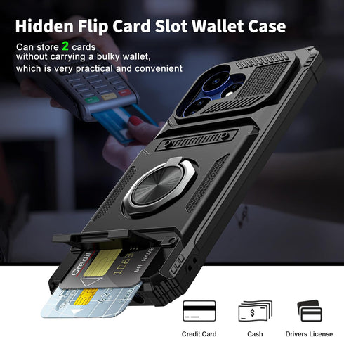 Vofolen Boost Mobile Celero 5G + Plus 2024 Case, Black Wallet Phone Case with Card Holder & 360° Kickstand