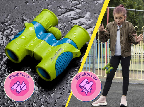 Kids Binoculars in Vibrant Green Blue - Real Binoculars for Girls or Boys, Includes 40 Bird Species Sticker Book