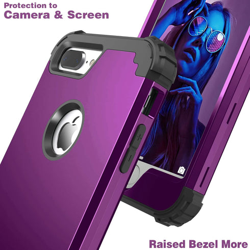 IDweel iPhone 8 Plus Case with Tempered Glass Screen Protector, 3 in 1 Shockproof Slim Hybrid Heavy Duty Cover, Navy