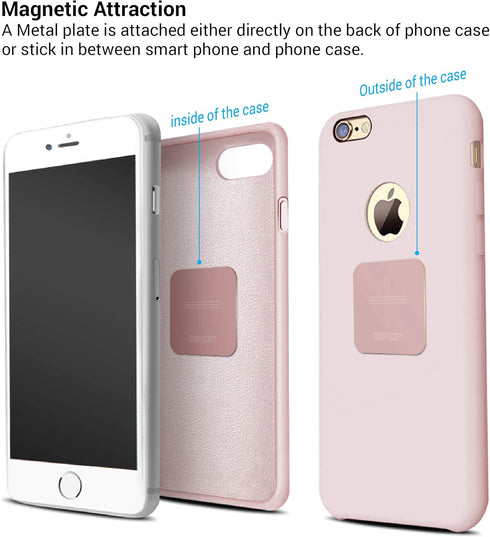 iBenzer MagOn Car Magnet Metal Plate for Magnetic Mount - 2 Pack, Rose Gold, for Phone Holder
