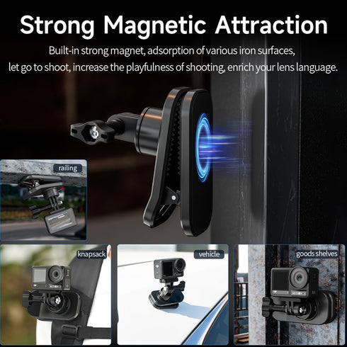 Backpack Mount Clip for DJI OSMO Pocket 3, Magnetic Mounts, 360 Rotation, Action Clips for GoPro, Insta360, Most