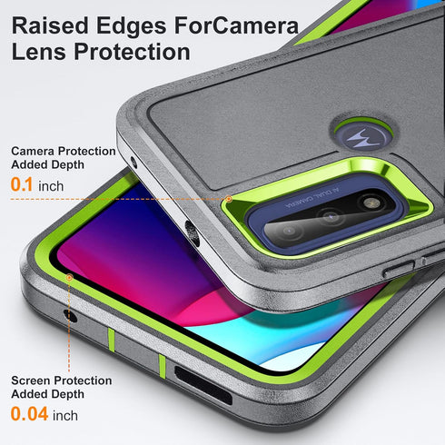 Moto G Play 2023 Case with Kickstand, 3-Layer Military Grade Protective Silicone Shockproof Cover (Gray+Green)