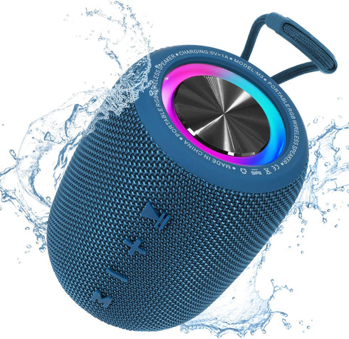 Portable Bluetooth Speaker, BT5.3 Wireless 20W Bass Speaker with Multi LED Light Modes, IPX6 Waterproof, 16H Playtime