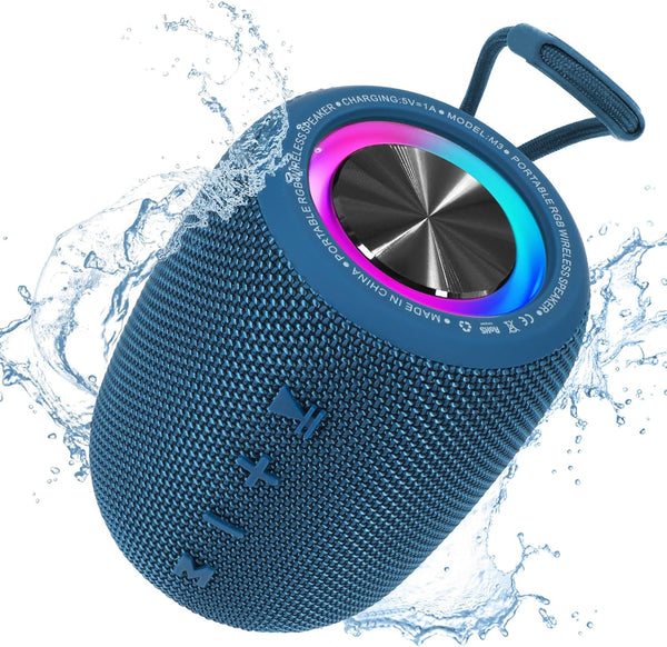 Portable Bluetooth Speaker, BT5.3 Wireless 20W Bass Speaker with Multi LED Light Modes, IPX6 Waterproof, 16H Playtime