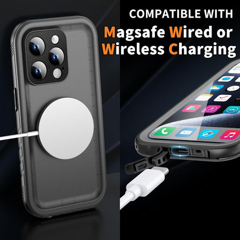 Cozycase Waterproof Case for iPhone 13 Pro Max - Full Body Dustproof Shockproof with Built-in Screen Protector - Black
