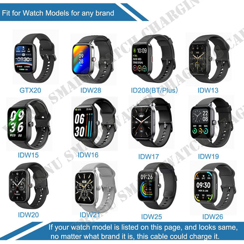 ID208, GTX20, IDW13/15/16/17, IDW19/20/25/26/28 3.3 VeryFit Smartwatch Charger, Fit for and More, Replacement Magnetic