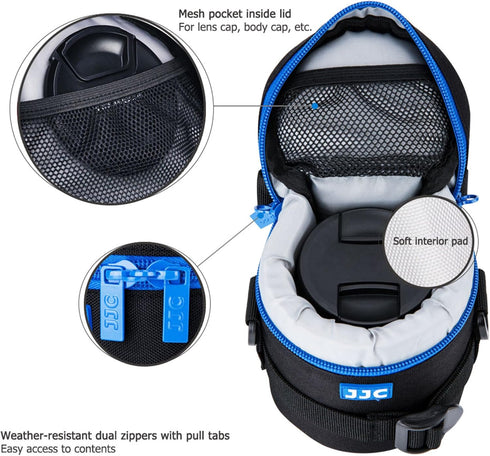 JJC Thick Camera Lens Pouch Case for Canon RF-S 18-150mm f/3.5-6.3 IS STM, Nikon AF 50mm f1.8D, and More