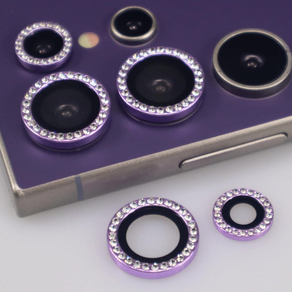 Bling Glitter Diamond Metal Crystal Camera Lens Protector for Samsung Galaxy S24 Ultra (Purple), Sparkly Rhinestones