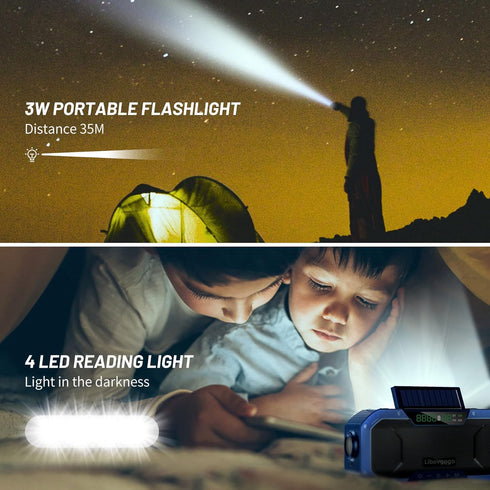 Emergency Radio Waterproof Bluetooth Speaker - Portable AM FM Radio with Flashlight and Cell Phone Charger