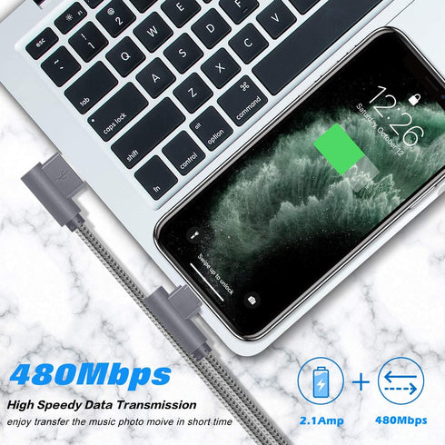 MFi Certified 10FT Lightning iPhone Charger Cord, 90 Degree Fast Data Cable, Nylon Braided, Compatible with iPhone Xs