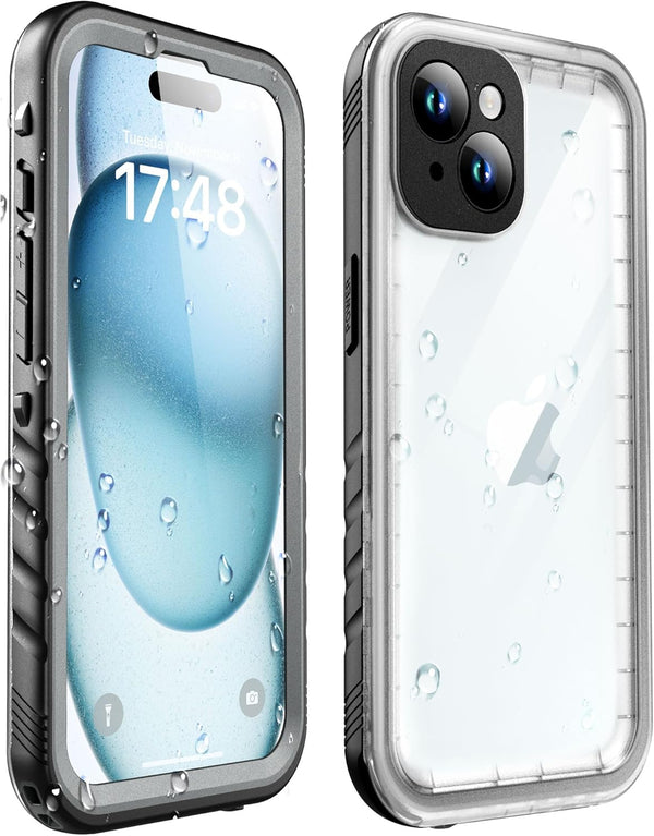SOKUSIN Waterproof Case for iPhone 15 - Shockproof Drop Proof Dustproof Clear Phone Case with Built-in Screen & Camera
