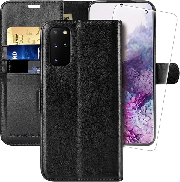 MONASAY Wallet Case for Galaxy S20+ Plus 5G, 6.7 inch, Flip Folio Leather Cover with Credit Card Holder, Black