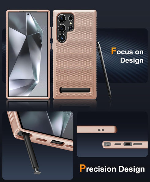 Samsung Galaxy S24 Ultra Slim Fit Case with Kickstand, Shockproof Military Grade, 6.8", Rose Gold