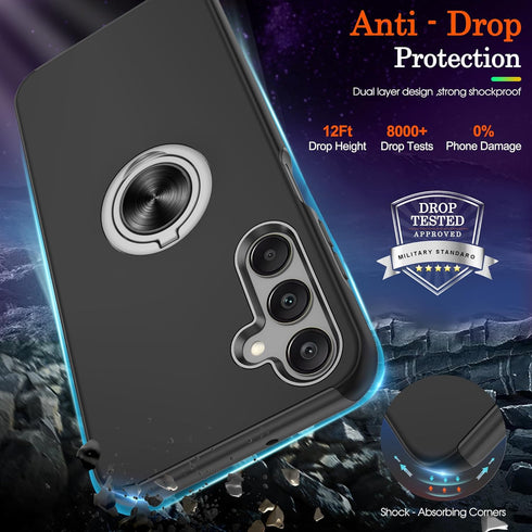 for Samsung Galaxy A15 5G Case with Screen Protector×2, 360° Magnetic Ring Holder Kickstand Phone Case for Samsung A15