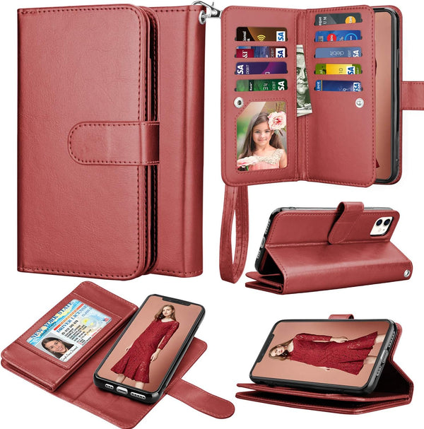 Takfox Wallet Case for iPhone 11, Leather Wallet Case with ID Credit Card Holder, Folio Flip Kickstand, Wine Red