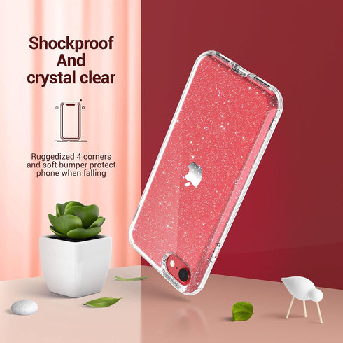 ULAK Compatible with iPhone SE 2020/2022, iPhone 8/7 Case, Clear Glitter Soft TPU Cover, Shockproof 4.7 Inch