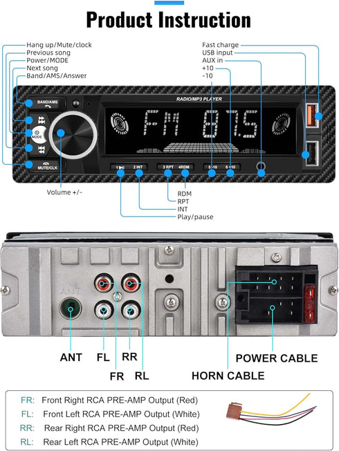 UNITOPSCI Single Din Bluetooth Multimedia Car Stereo Radio, Bluetooth Hands-Free Calling, FM Radio, AUX in/Dual USB