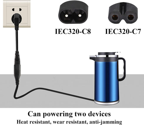 AAOTOKK (2 Pack) 320 C8 C7 Cable,10A 125V 8 C7 C8 (0.3m/1ft) (C8 2*C7) IEC to Dual Y Splitter Power AC Adapter Figure