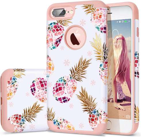 Fingic Pineapple Floral Ultra Slim Case for iPhone 7/8 Plus, Hard PC Soft Rubber Anti-Scratch