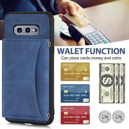 Asuwish Wallet Case for Samsung Galaxy S10e - PU Leather, Tempered Glass Protector, Credit Card Holder, Rugged Stand,