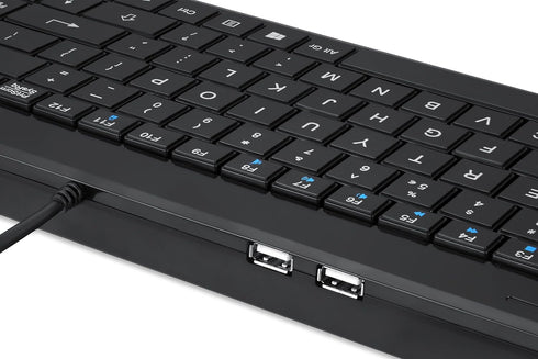 PERIBOARD-220H US Wired Compact USB Keyboard Perixx with 2 Hubs - Black - US English Layout