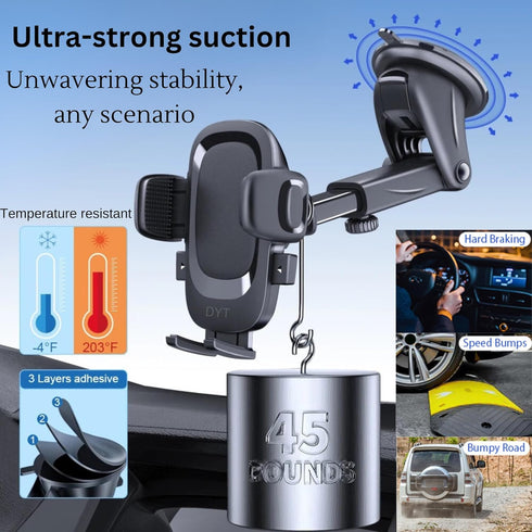 DYT Car Phone Holder Mount, Upgraded-Bumpy Roads Friendly, 3 in 1 Phone Mount for Car Dashboard Windshield Air Vent,