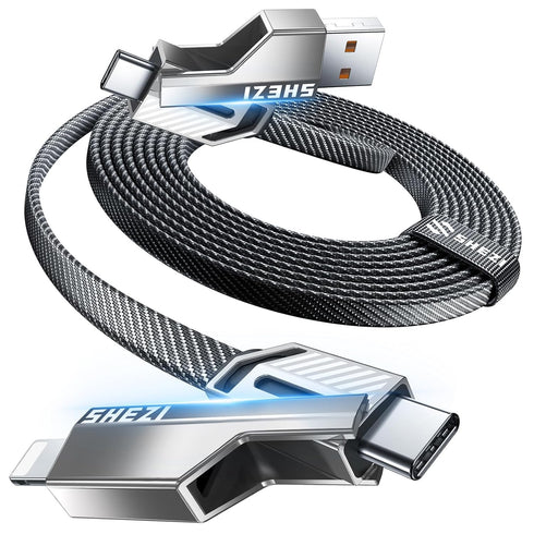4 in 1 USB C Cable Lightning Cable 10FT 45W - Fast Charging Flat Nylon Braided USB C to USB C Charger Cord